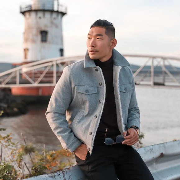 Men's Express Wool Sherpa Lined Trucker Jacket XL Gray - Picture 2 of 9